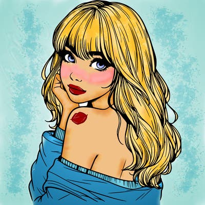 realistic girl with bangs looking over her shoulder