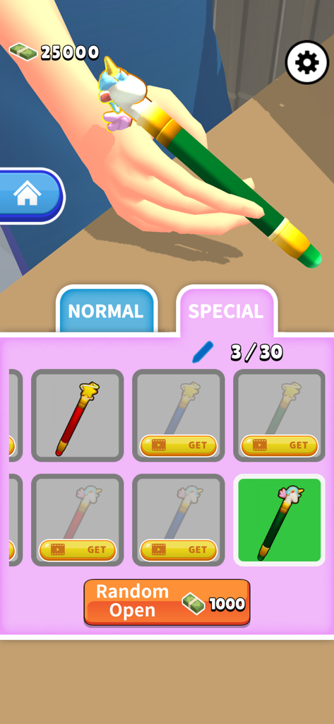 Order please! -Draw&Story game - In-game menu for customizing drawing pens with unique toppers like unicorns and stars in Order Please Draw and Story game