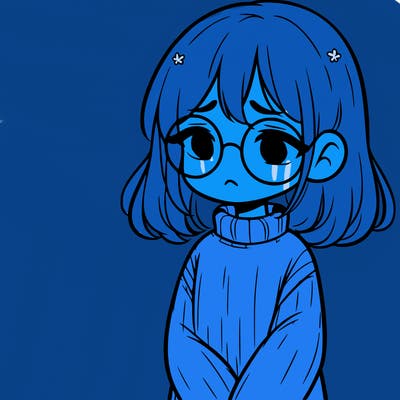 sad girl with glasses in a sweater