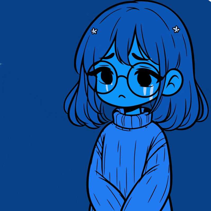 sad girl with glasses in a sweater