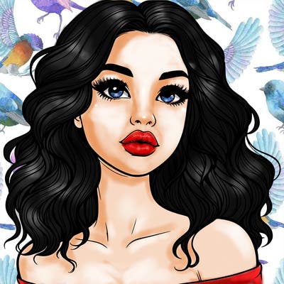 realistic girl with wavy hair and lips