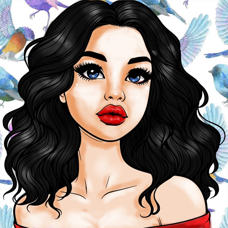 realistic girl with wavy hair and lips