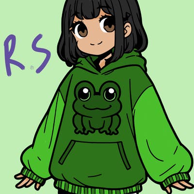 girl wearing frogging sweatshirt