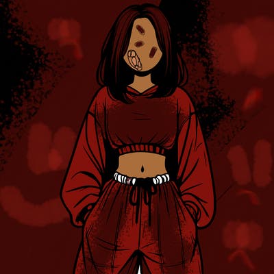 realistic girl faceless with baggy pants and a crop top