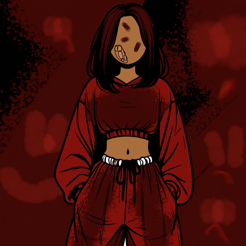 realistic girl faceless with baggy pants and a crop top