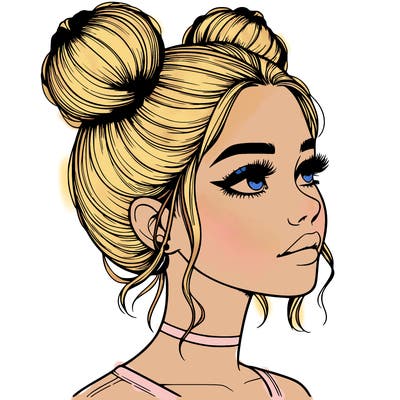 realistic girl with buns on the top of her head