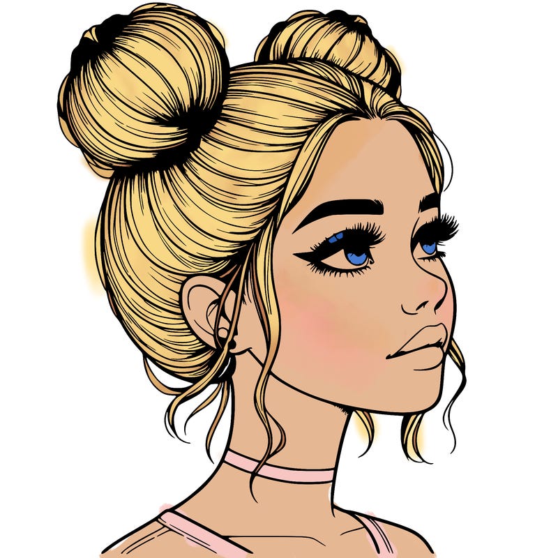 realistic girl with buns on the top of her head
