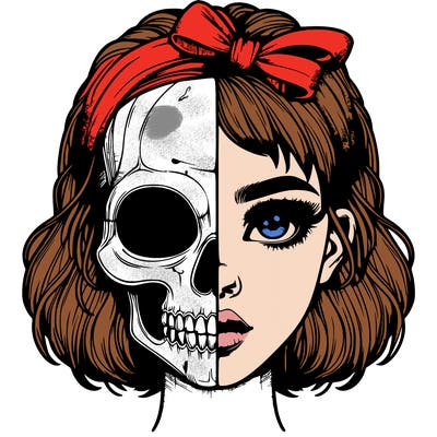 realistic girl with half skull mask