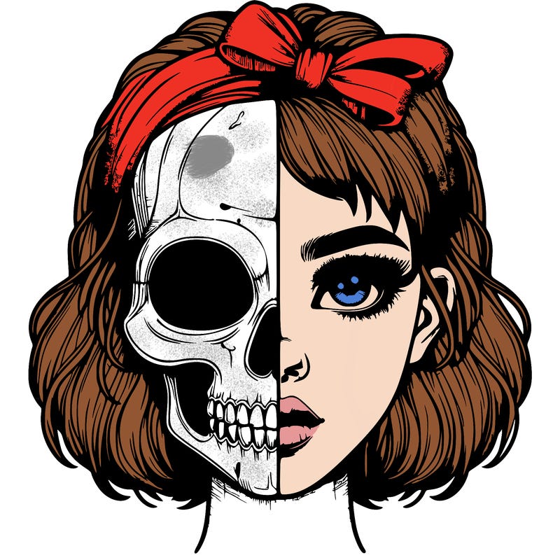realistic girl with half skull mask