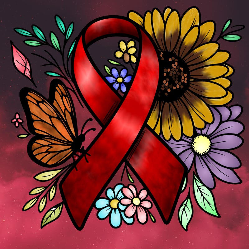cancer awareness symbol with flowers and butterflies