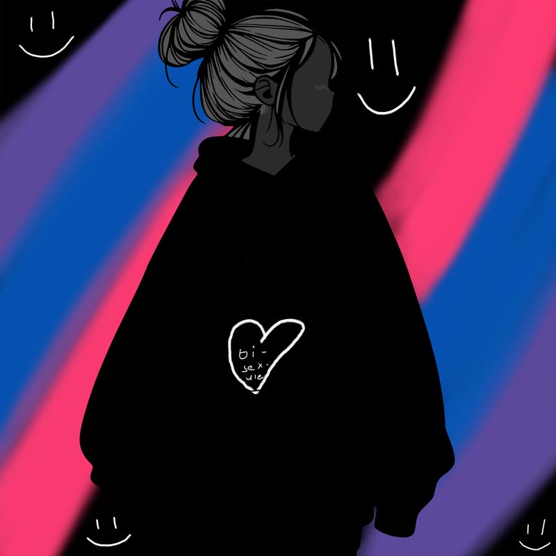 realistic girl with a oversized sweatshirt on and a bun