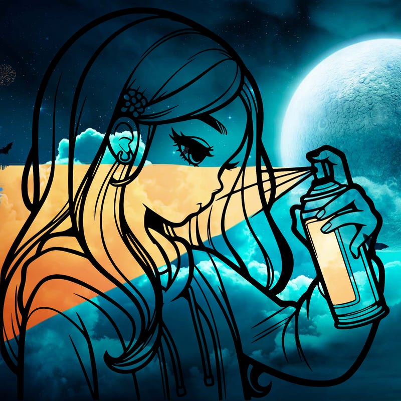 a realistic girl spray painting