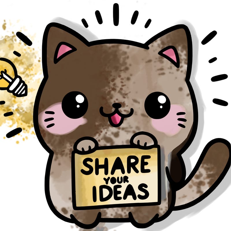 a cute cat saying share your ideas