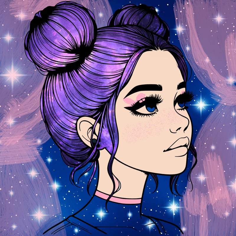 realistic girl with buns on the top of her head