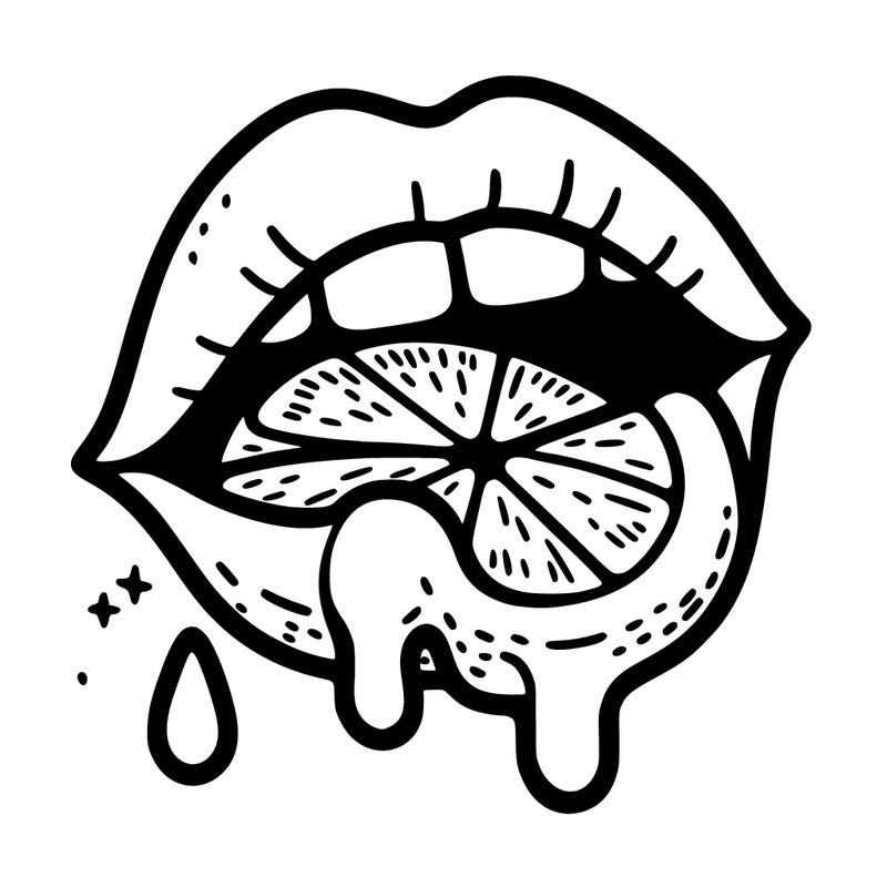 lips with a lemon in it and lemon juice  dripping