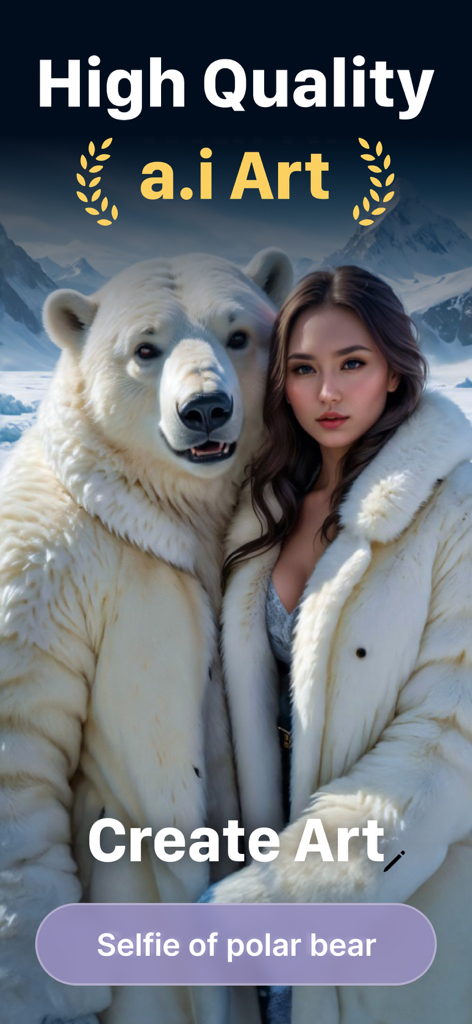 AI生成の高品質なアート：雪景色の中の女性とホッキョクグマ