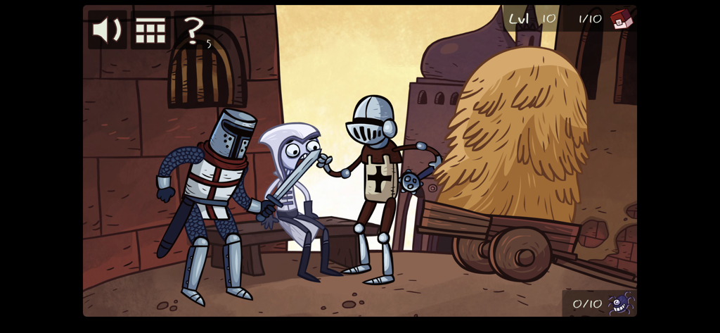 A scene from Troll Face Quest Video Games parodying an assassin being poked by medieval knights