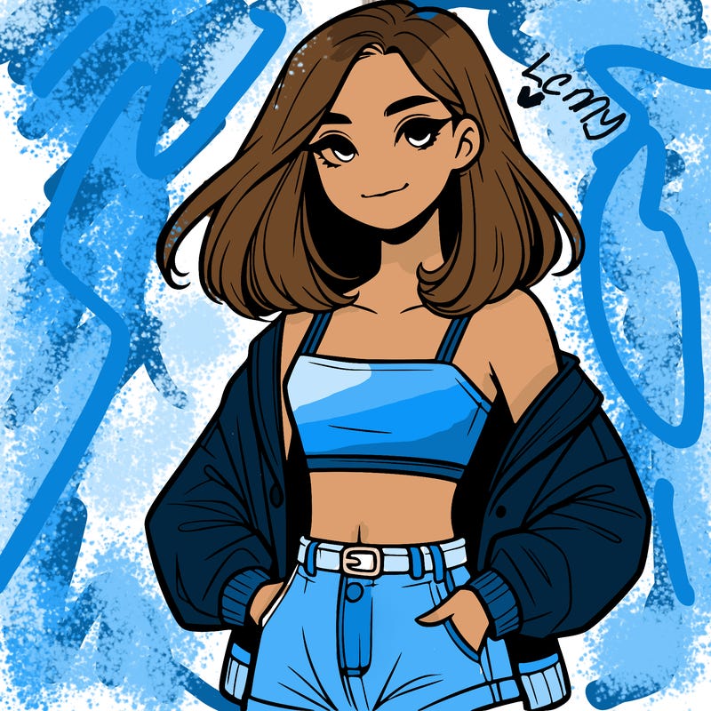 a realistic girl with a crop top and short shorts in an open jacket
