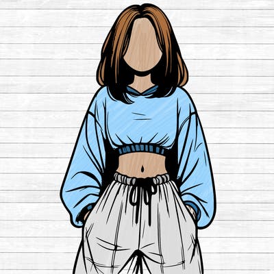 realistic girl faceless with baggy pants and a crop top
