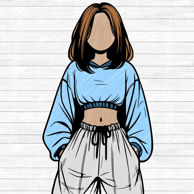 realistic girl faceless with baggy pants and a crop top