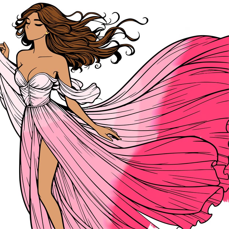 realistic woman in dress flowing the the wind