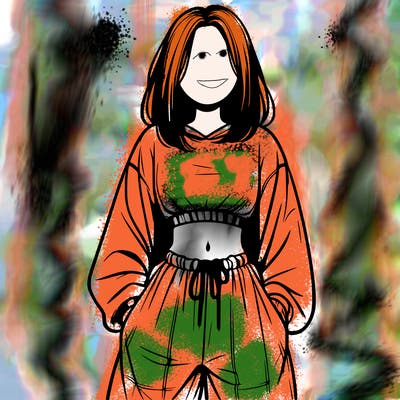 realistic girl faceless with baggy pants and a crop top