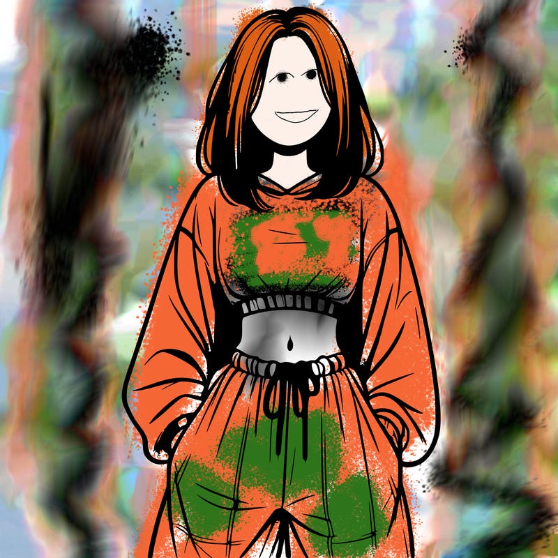 realistic girl faceless with baggy pants and a crop top