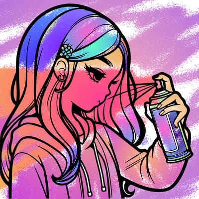 a realistic girl spray painting