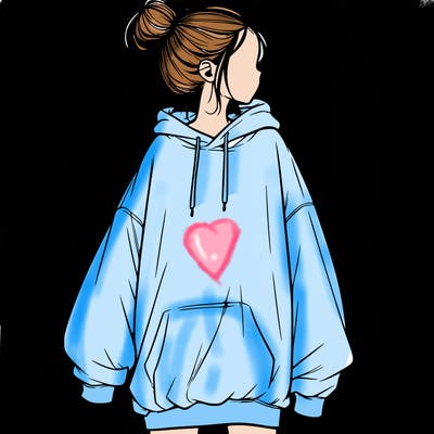 realistic girl with a oversized sweatshirt on and a bun