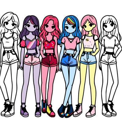 a group of girls wearing crop tops and shorts