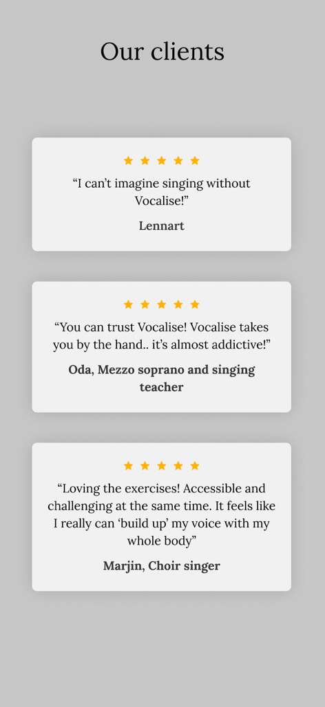 Vocalise.app - Avis positifs des utilisateurs et évaluations cinq étoiles pour l'application d'entraînement au chant Vocalise