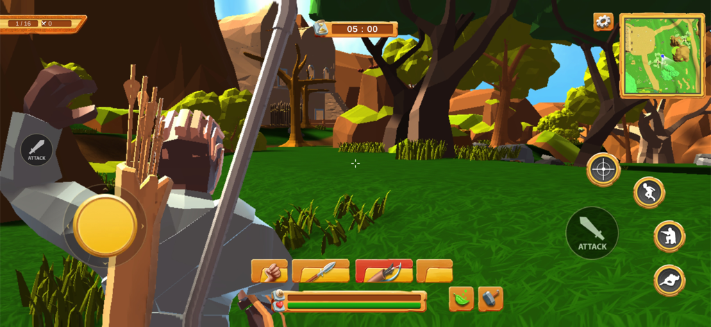 Rise Of Fearless - Gameplay screenshot of Rise of Fearless showing a third-person low-poly character in an African wilderness setting with combat and survival UI