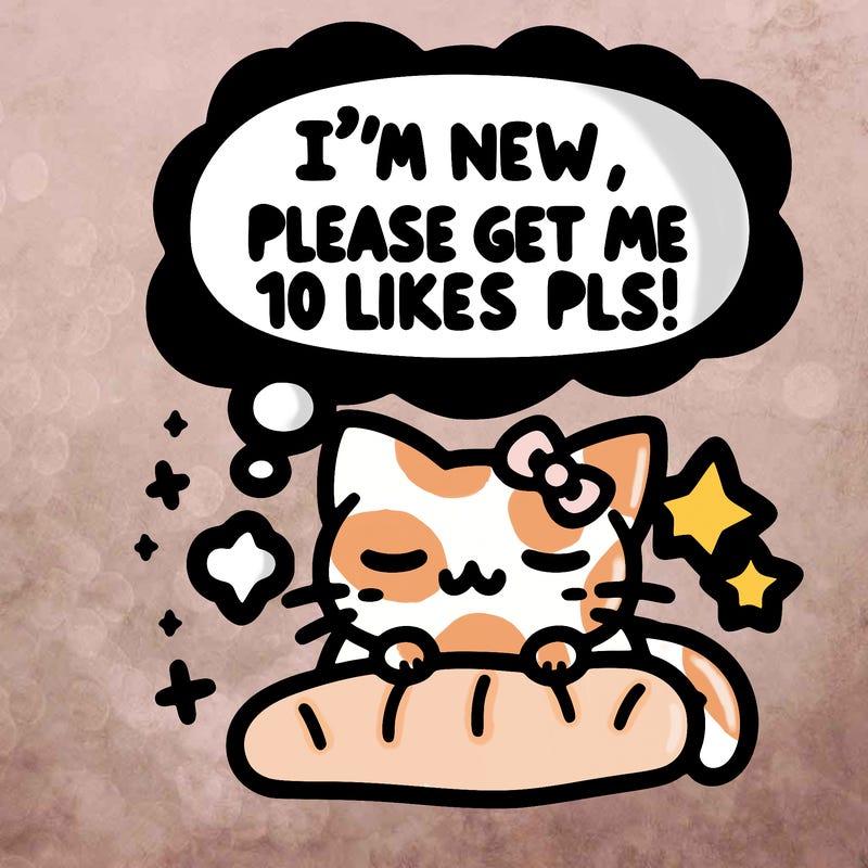 kitty taking a nap dream talking and saying "i'm new, please get me at least 10 likes pls!!"