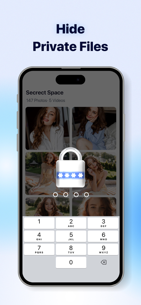 Deep Cleaner: Clean Your Phone - Écran Espace Secret de l'application Deep Cleaner montrant un verrouillage par mot de passe pour masquer les photos et vidéos privées