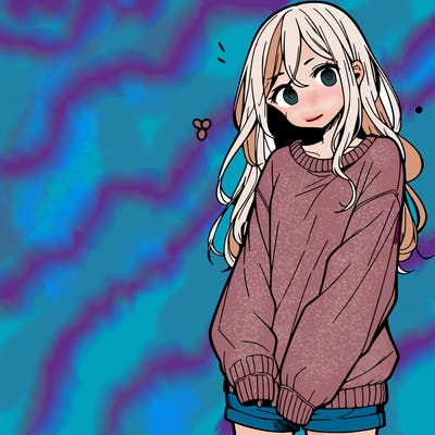 manga teen girl  in a sweater and baggy pants