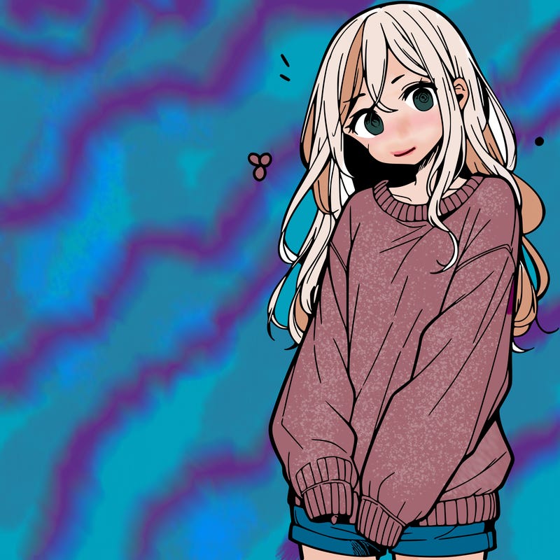 manga teen girl  in a sweater and baggy pants