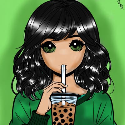 girl anime hot drinking boba (realistic)