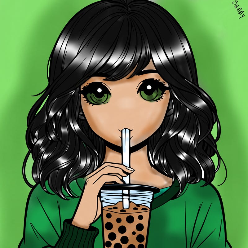 girl anime hot drinking boba (realistic)