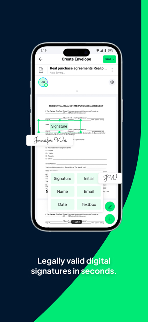 VIDA - Scan, e-Sign, e-Meterai - Tela do aplicativo VIDA para adicionar assinaturas digitais legalmente válidas a um acordo imobiliário