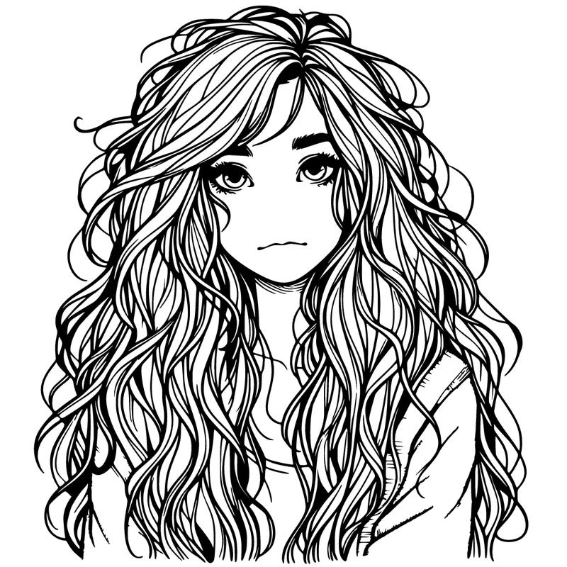 realistic girl with long messy hair