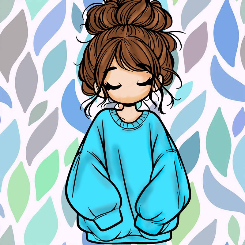 girl with baggy sweatshirt and messy bun