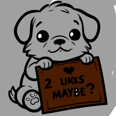 a puppy holding a sign that says 2 likes maybe?