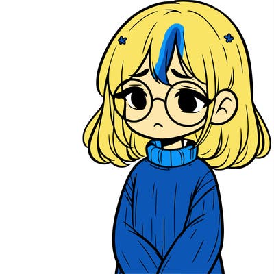 sad girl with glasses in a sweater