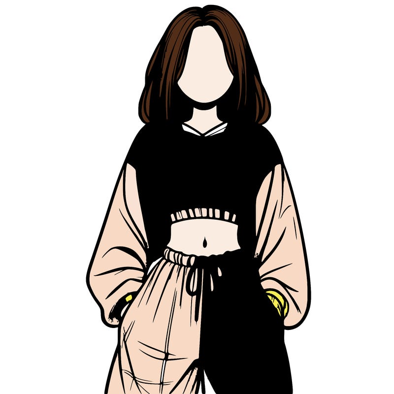 realistic girl faceless with baggy pants and a crop top