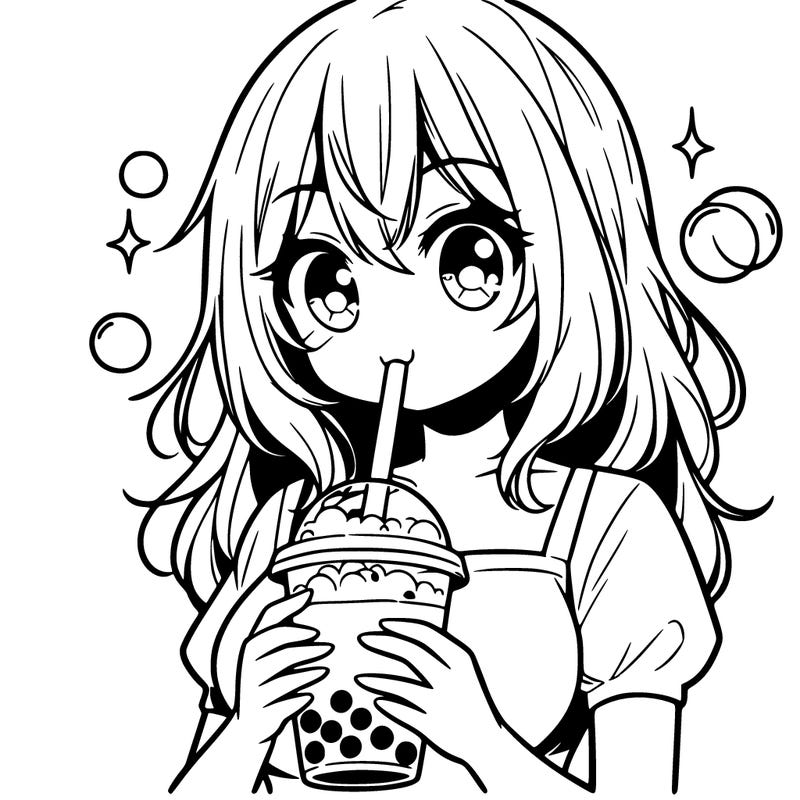manga girl holding bubble tea