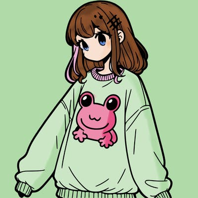 girl wearing frogging sweatshirt