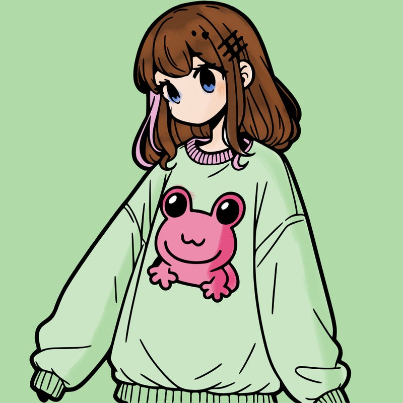 girl wearing frogging sweatshirt
