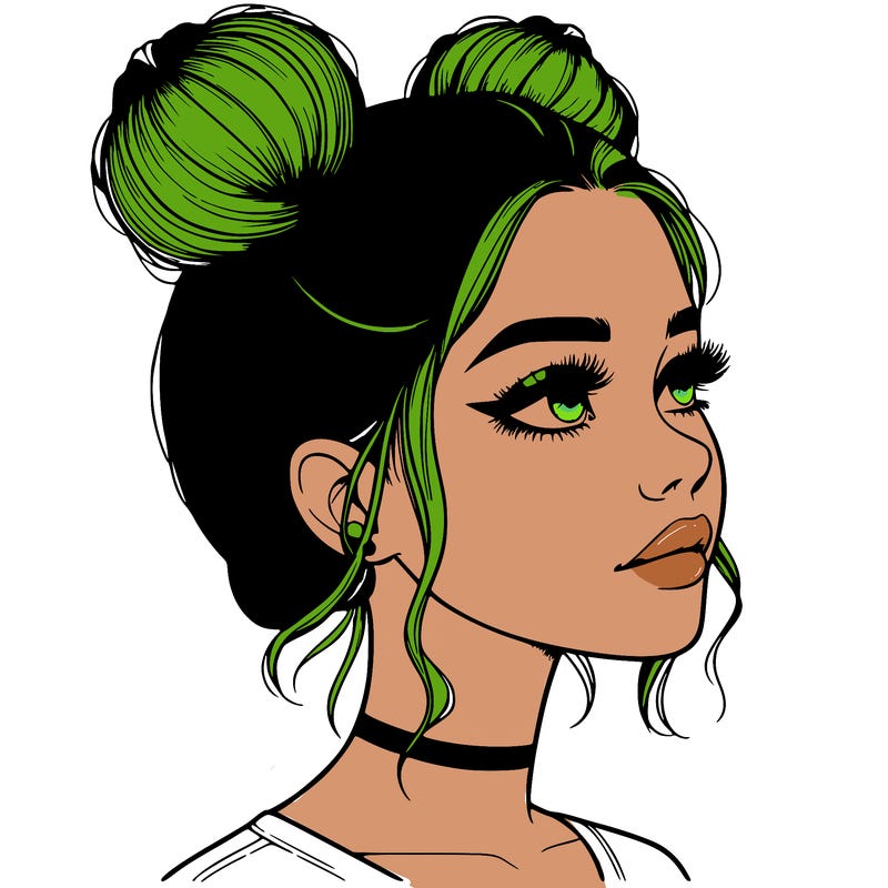 realistic girl with buns on the top of her head