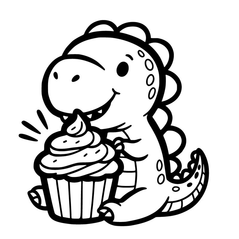dinosaur eating a cupcake