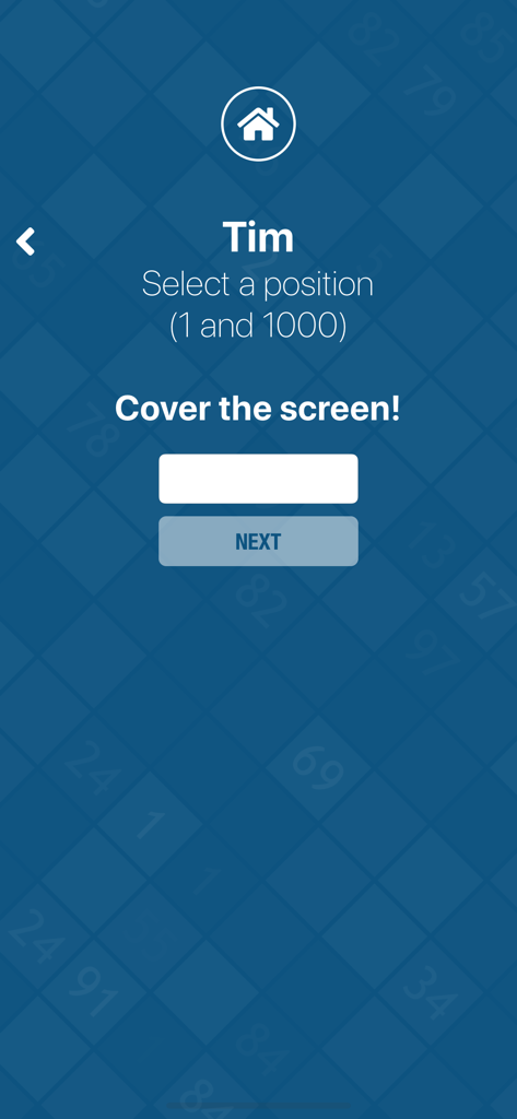 The Number Guessing Challenge - 플레이어가 1에서 1000 사이의 비밀 번호를 선택하는 숫자 맞히기 챌린지 앱의 설정 화면
